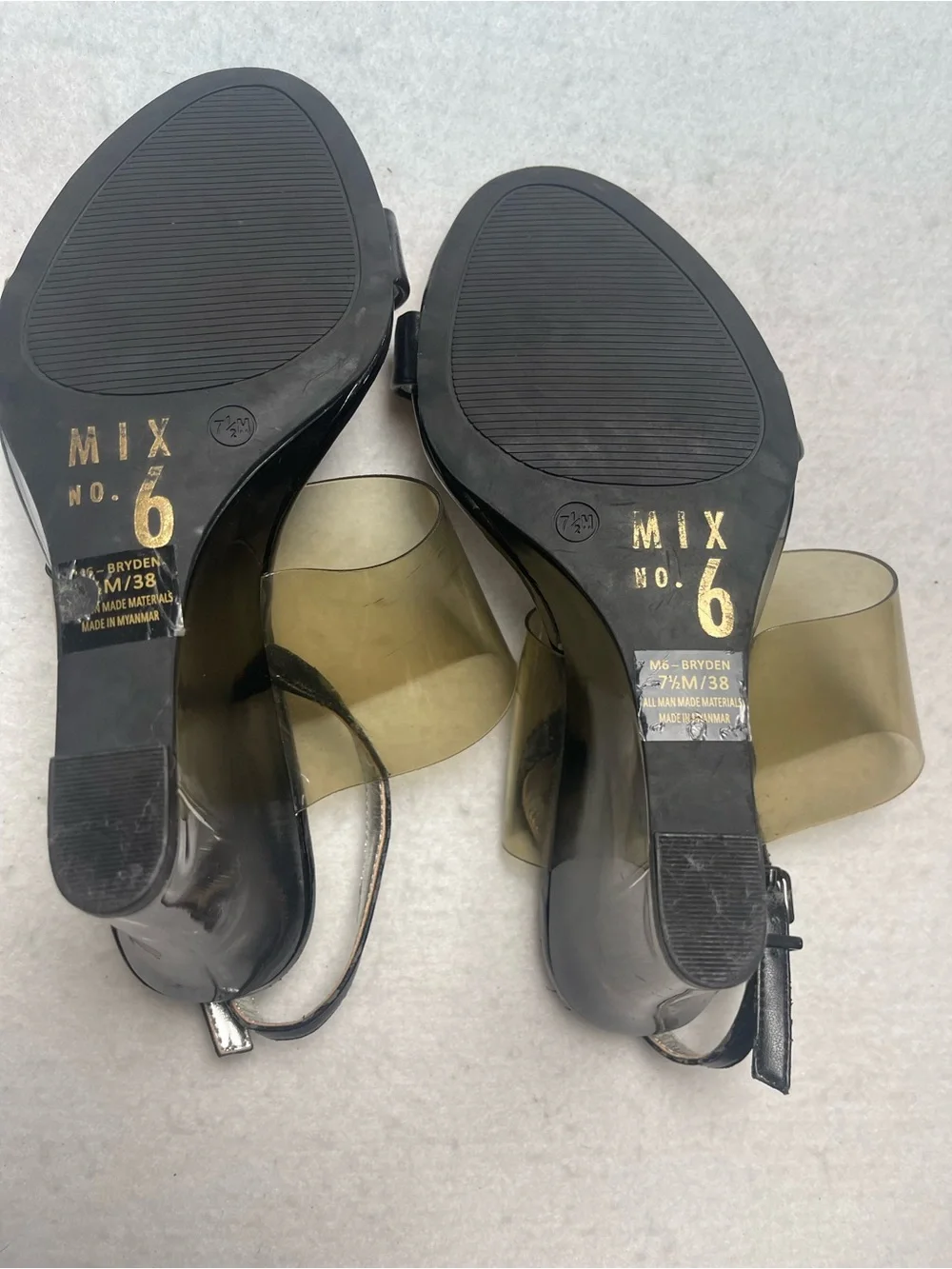Mix No. 6 Black Patent and Smoky PVC Clear Wedge Sandals